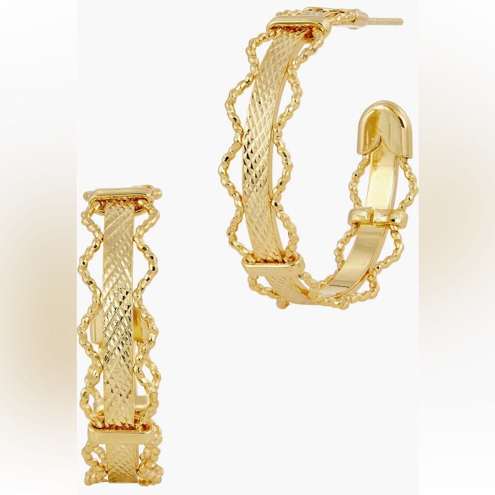 Savvy Cie Jewels Vintage Textured Elegant Gold Hoop Earrings